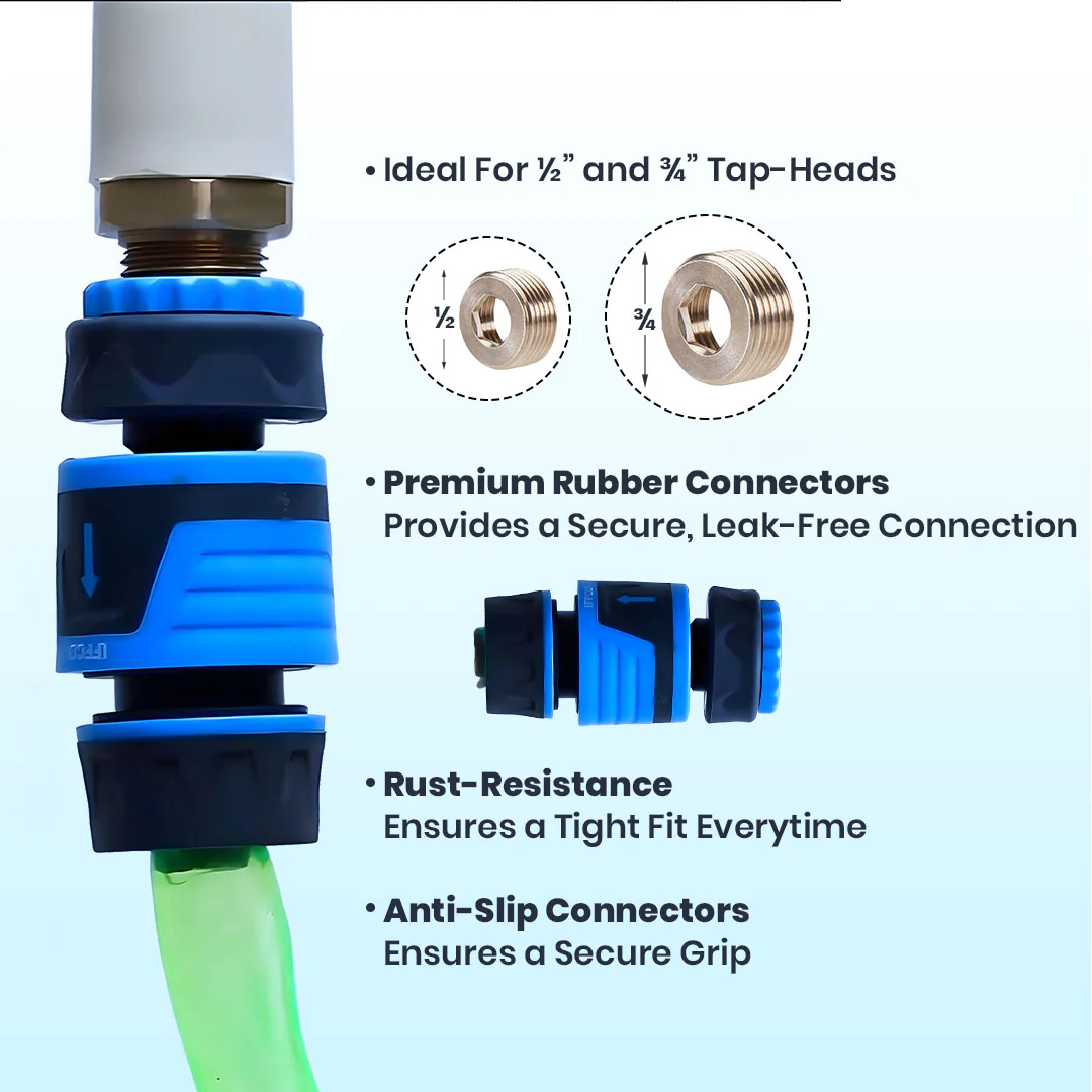 Hose Pipe + Hose Nozzle + Hose Connectors Combo - Image 7